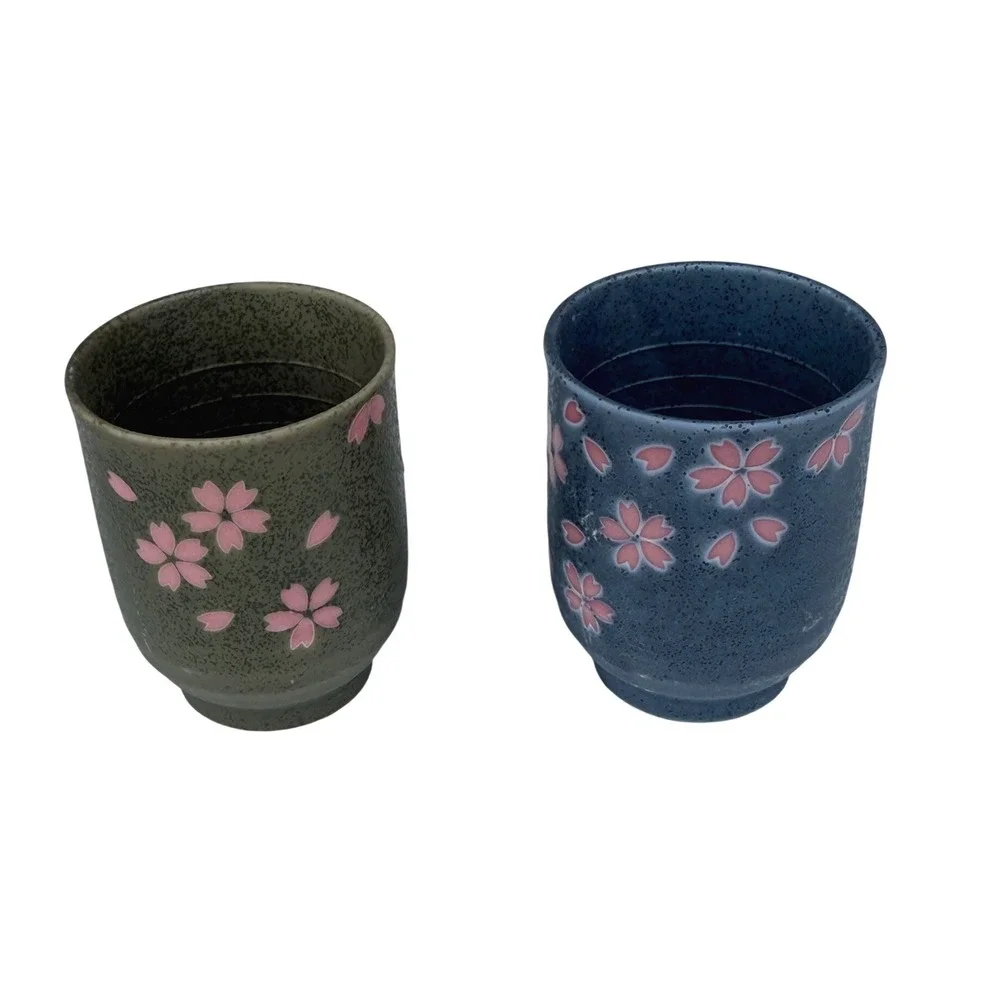 Chiyo Zakura Tea Cups Japanese Sakura Cherry Blossom Ceramic Blue Green Pink 2